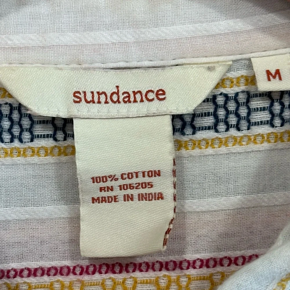 Sundance cotton top M button up long sleeve embroidered striped windowpane shirt - Picture 6 of 10
